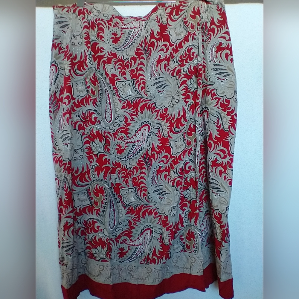 Lane Bryant Red and Gray Paisley Skirt